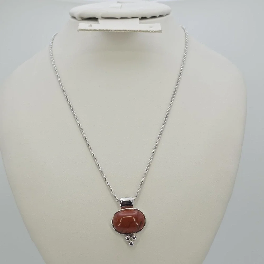 New! ANNALEECE By DEVRIES Carnelian‎ Necklace SWAROVSKI Rhodium Plate 20